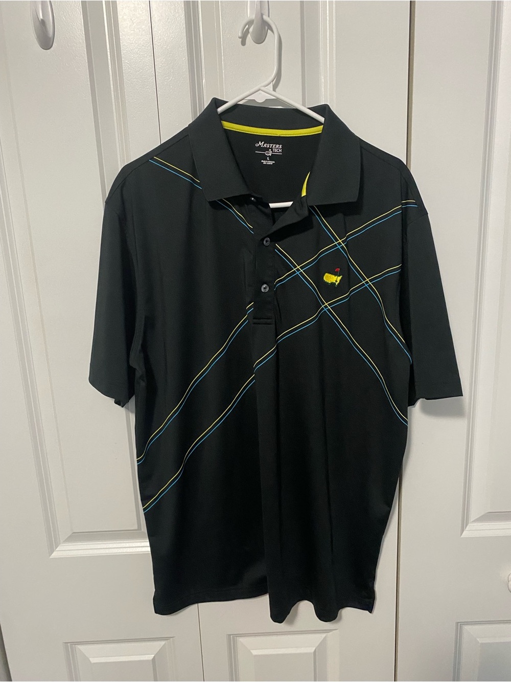 Masters Tech Black Polo Blue-Yellow Stripes